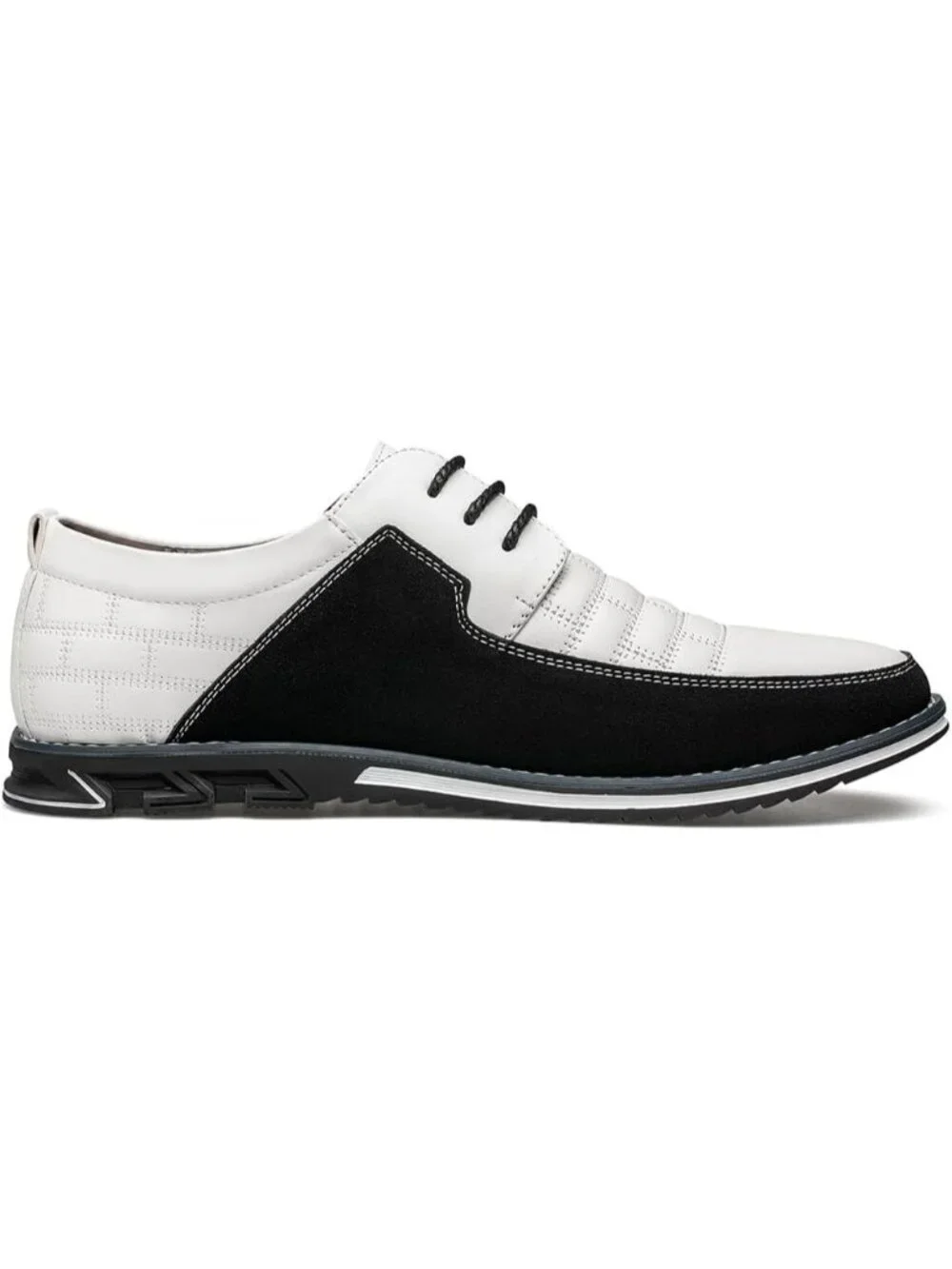 Men's White Plaid Embossed Grid Leather Comfortable Hybrid Oxford Dress Sneakers